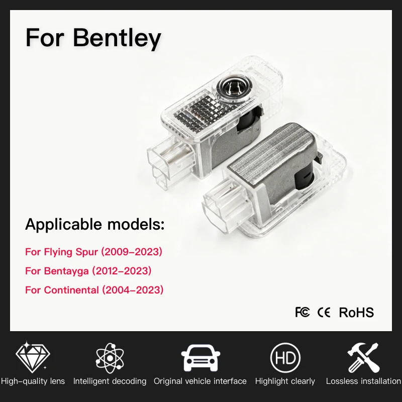 2Pcs For Continental Flying Spur Bentayga Car Door Welcome Light Arnage Mulsanne HD LED Icon Projector Ghost Shadow Light