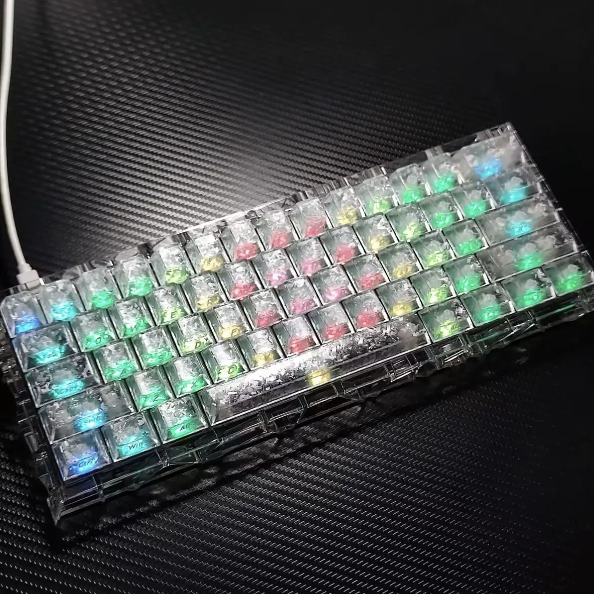 132 Keys Carbon Fiber Texture Fog White Transparent PC Keycaps Double Shot Cherry Profile Keycap for Gateron Mechanical Keyboard