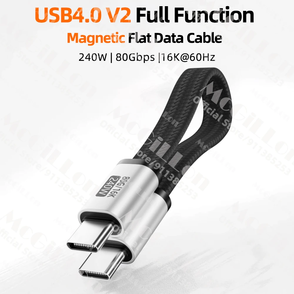 80Gbps 16K Magnetisches Kurzes USB-C-Kabel PD 240W Schnellladekabel mit Tragbarer Aufbewahrung Typ-C-zu-C-Kabel für Handy Tablet Laptop