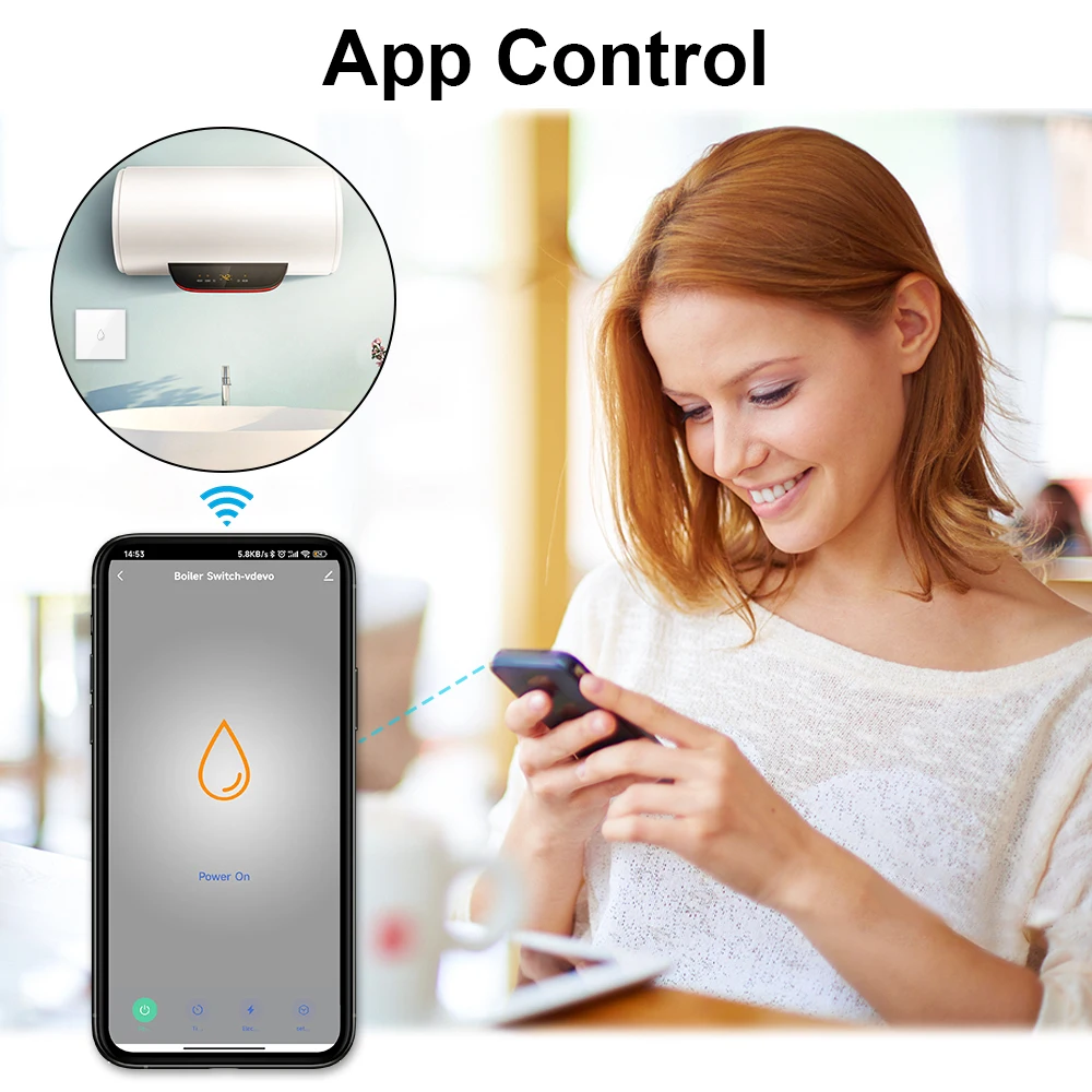 Tuya Smart Life Boiler Стандарт ЕС и США Водонагреватель Беспроводной пульт дистанционного управления Настенная панель Сенсорный переключатель Google Home Alexa Голосовое управление