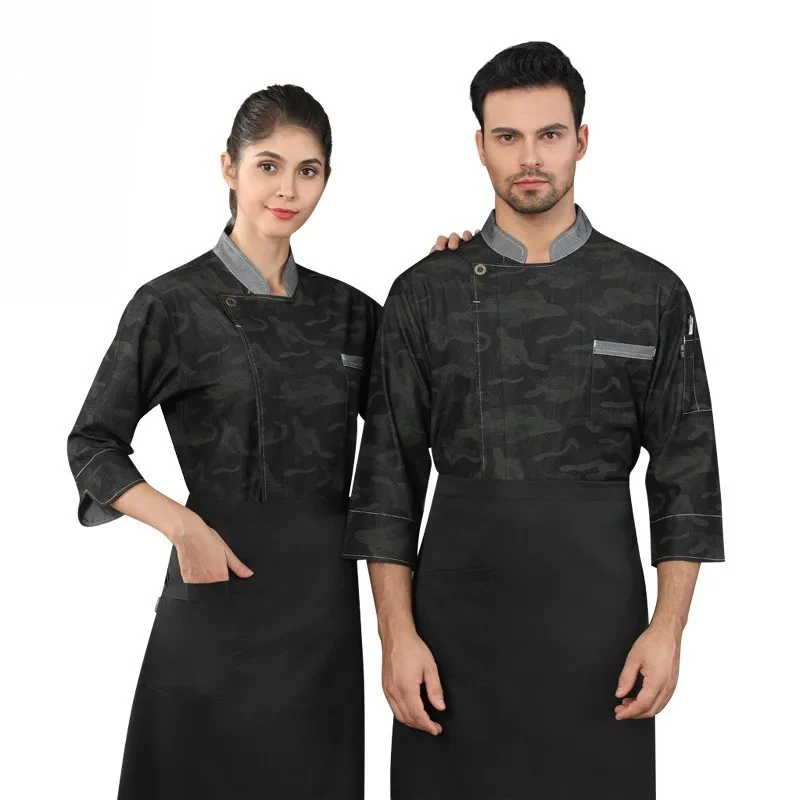 Chef Jacket Long Sleeve Autumn Winter Men Hotel Western Restaurant Bakery Women Chef Uniform Camouflage SetLOGO view 5