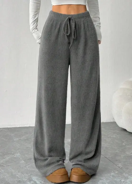 2026 エレガントな新作ファッションカジュアルレディースパンツ、ルーズウエストバンド、ストレートレッグ、ワイドレッグパンツ、女性用トラウザーズボトム