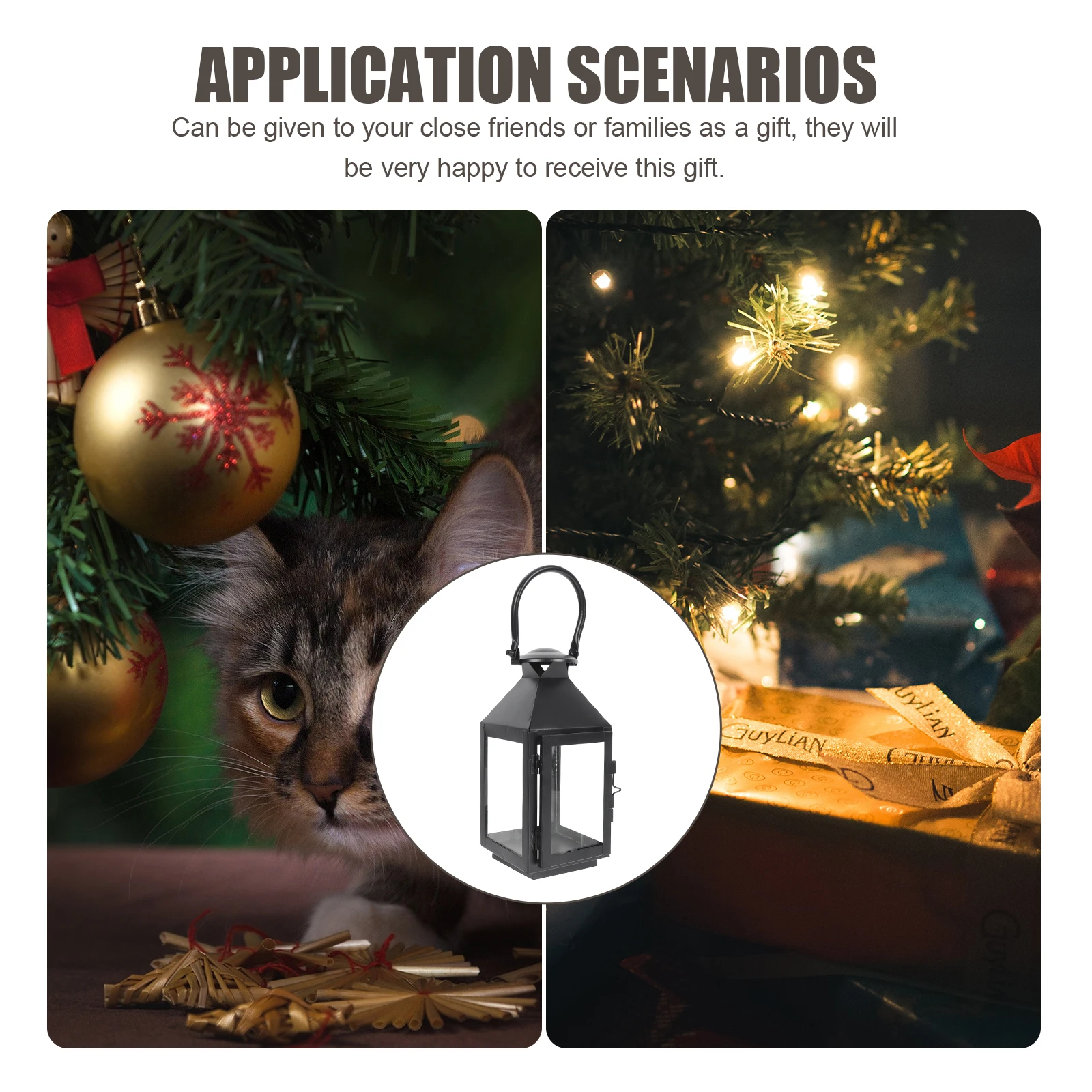 

Elegant Wrought Iron Candlestick Lantern Wind Lantern Decorative Ornament for Christmas Festival Home Hanging Tree Decoration