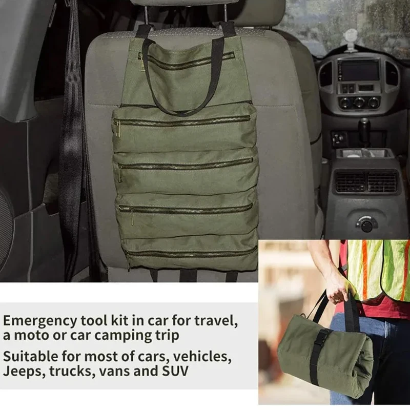 Portable Tool Roll Bag Heavt Duty Tool Organizer Bag All-in-One Garage Storage Waterproof Oxford Cloth-Zipper Pouch for Workers