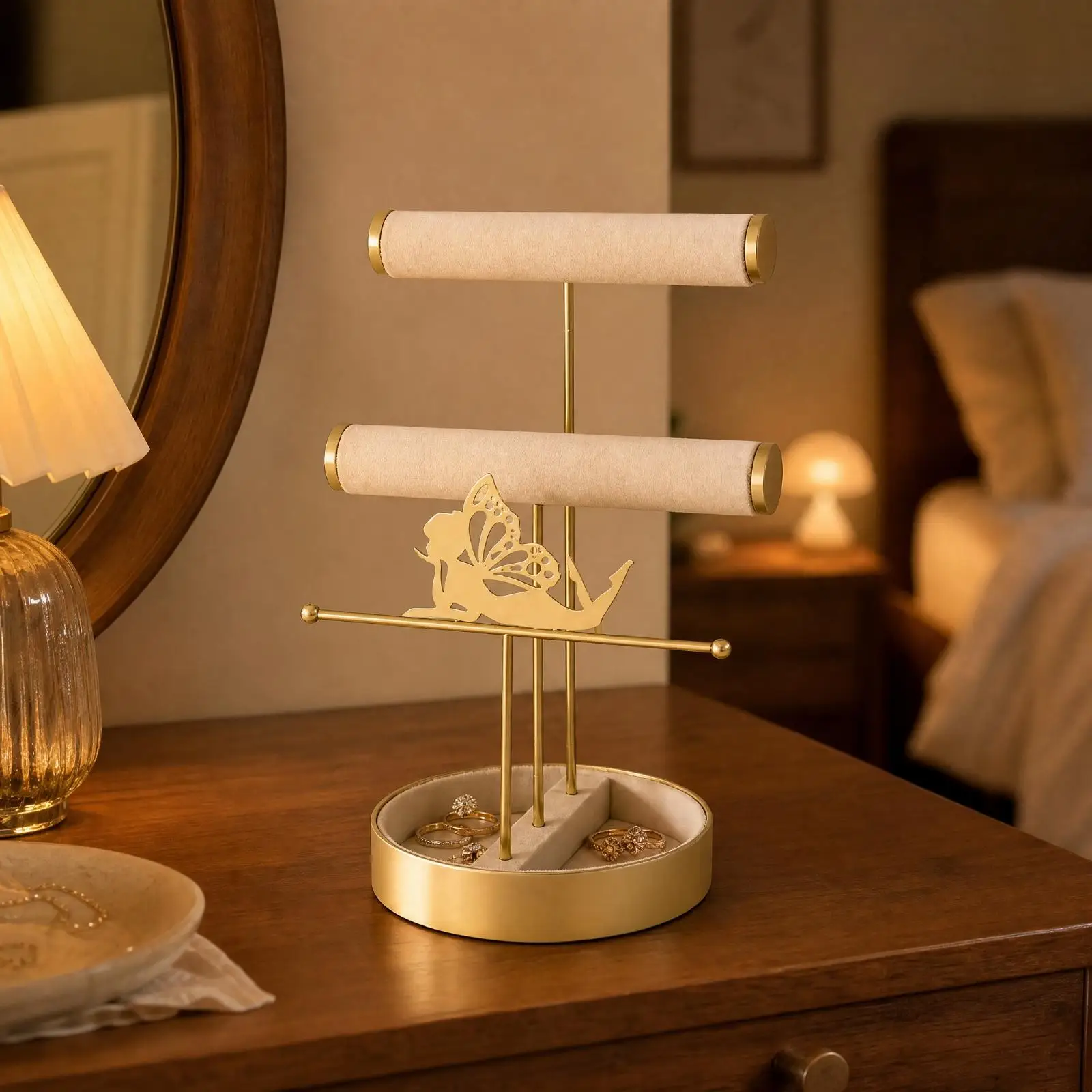 Three-Tier Jewelry Display Rack complimentaryStanding Jewelry Rack with Earring Bar Decorative Stable for Dressing Table