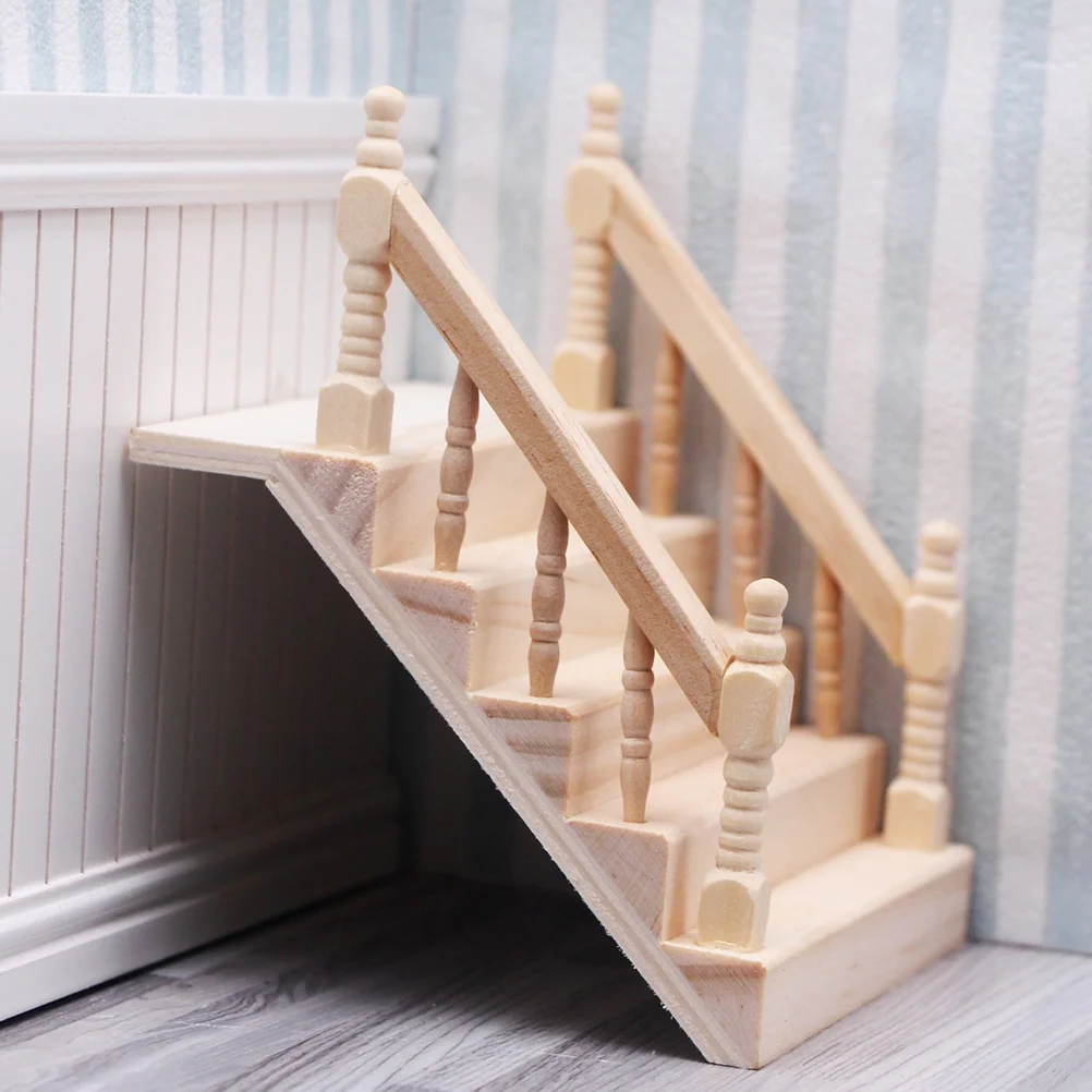 

Miniature House Kit Wooden Handrail Staircase Scene Step Furniture Model Fairy Door Toy