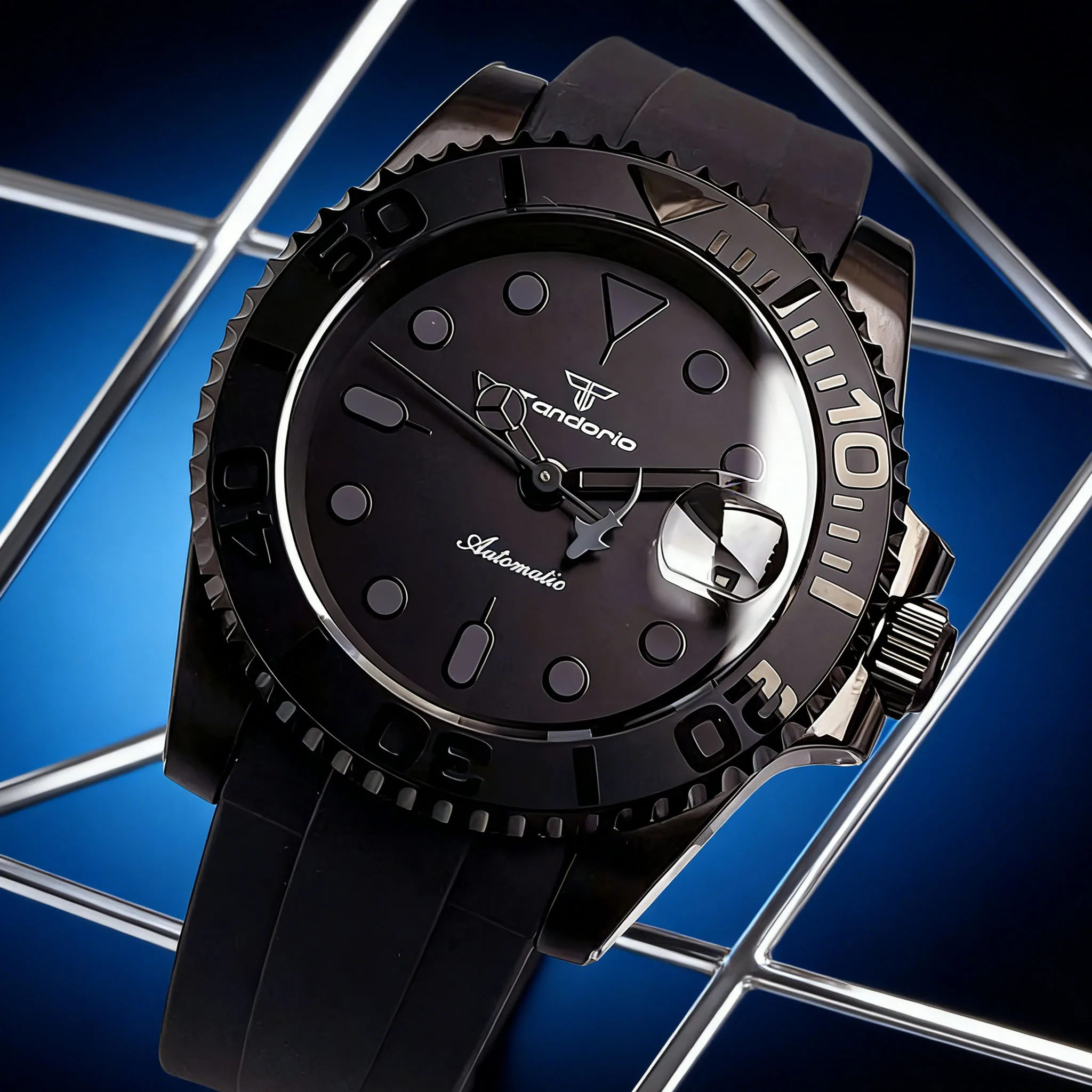 Retro Black Tandorio 40mm Classic 20ATM Diver Men Watch Sapphire Glass Shark Hand Date NH35 Automatic Movement Rubber Strap