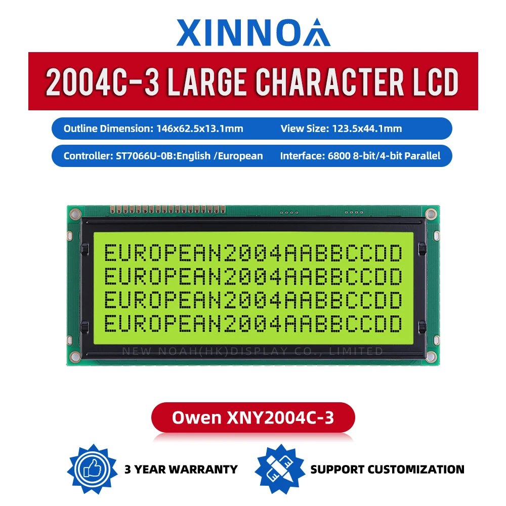 الأوروبي الأصفر الأخضر فيلم 2004C-3 شاشة عرض شخصية كبيرة 20X4 وحدة شخصية 146*62.5 مللي متر 18PIN ST7066U COB وحدة