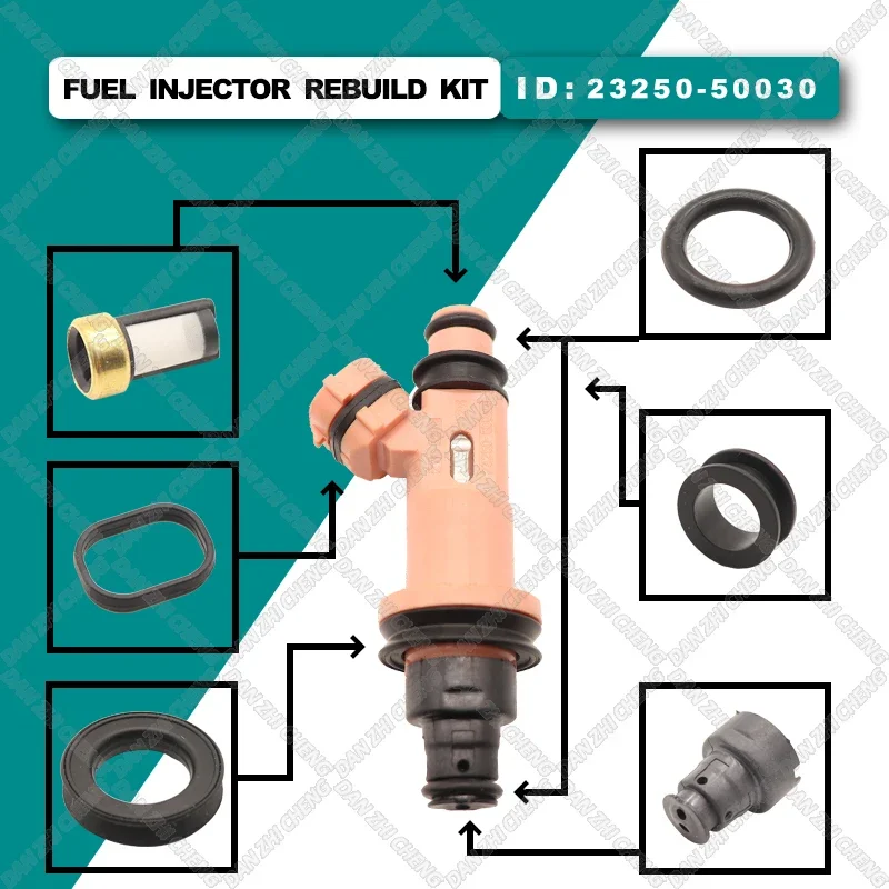 6 set For Lexus GS300 IS300 SC300 Toyota Supra 3.0L 23250-46090 Fuel Injector Service Repair Kit Filters Orings Seals Grommets