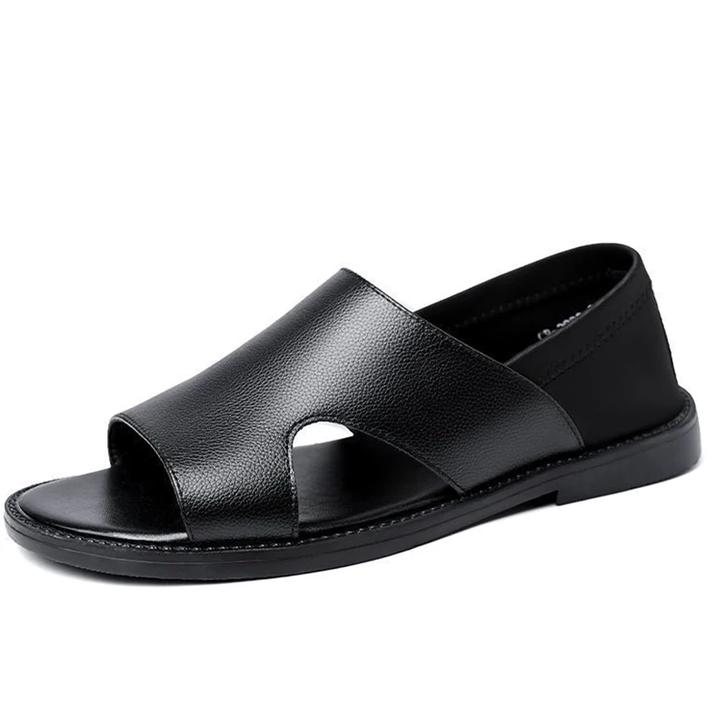 Brand New 2023 Summer Men Sandals Leisure Beach Shoes High Quality PU Leather Designer Sandals Fashion Black Comfortable Slip-On