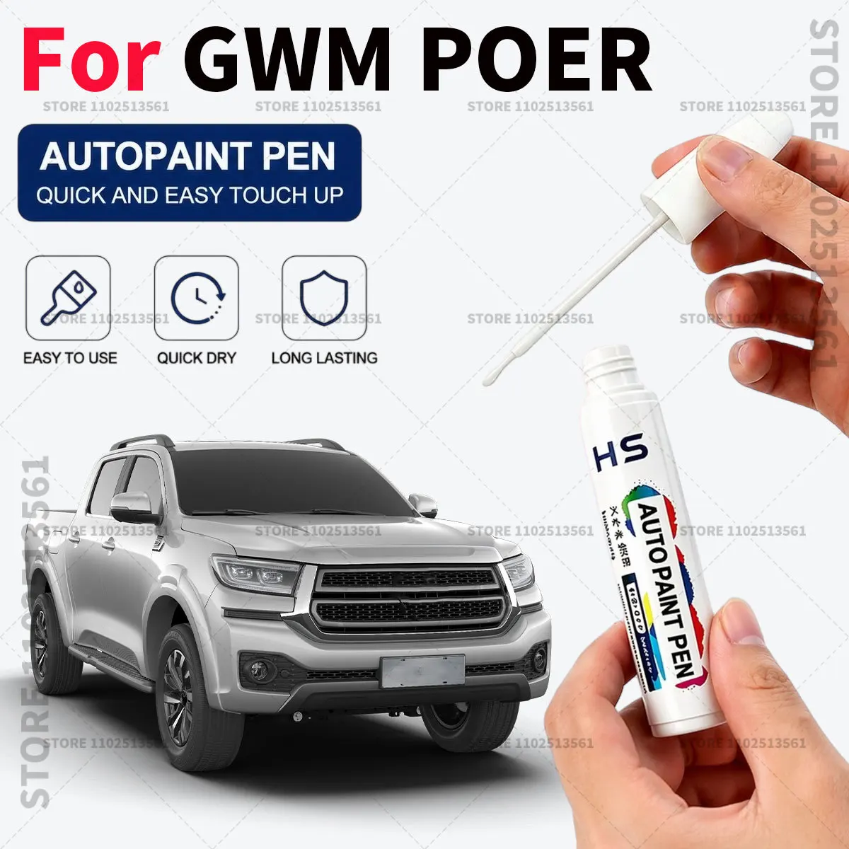 

For GWM POER Touch Up Paint Pen Quick Repair Car Scratch Chip Paint Brush SiIver Black White Orange Yellow Schroeder Blue Grey