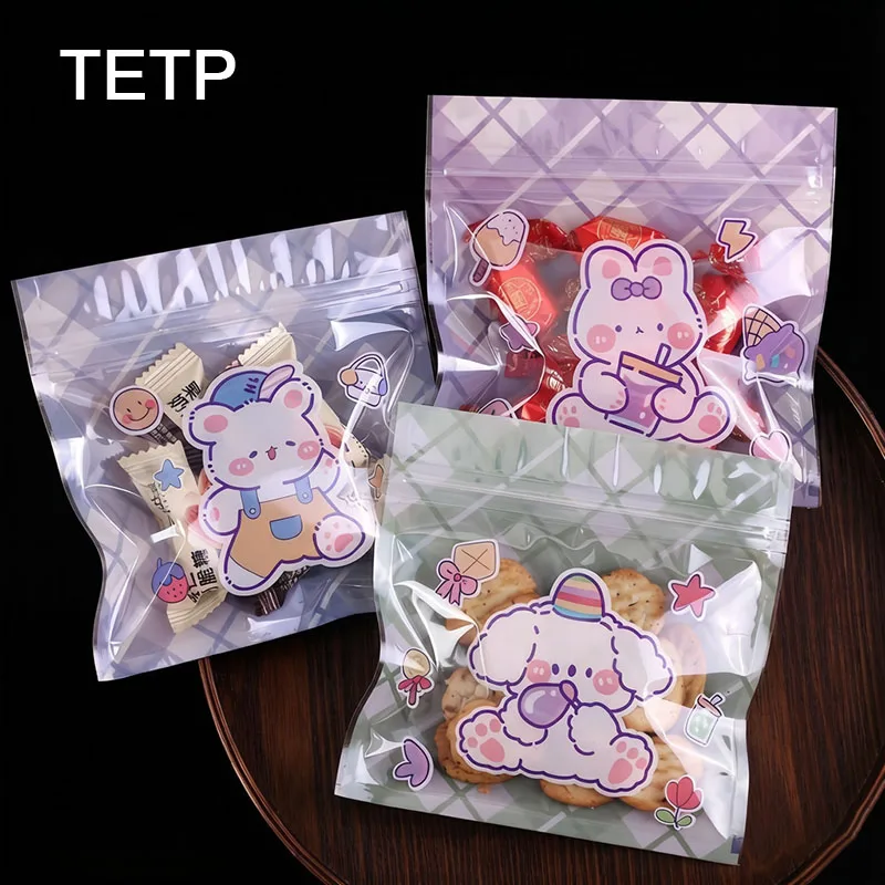 TETP 100Pcs Cartoon Rabbit Gift Packaging Bags Children's Day Snack Snowflake Lollipop Nougat Toffee Sealed For Sall Business