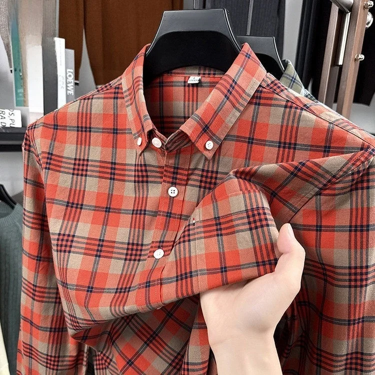 

00% Pure Cotton Plaid Men's irt Casual Faionable Autumn Winter New Sle Full Cotton Stand Fit Button down irt