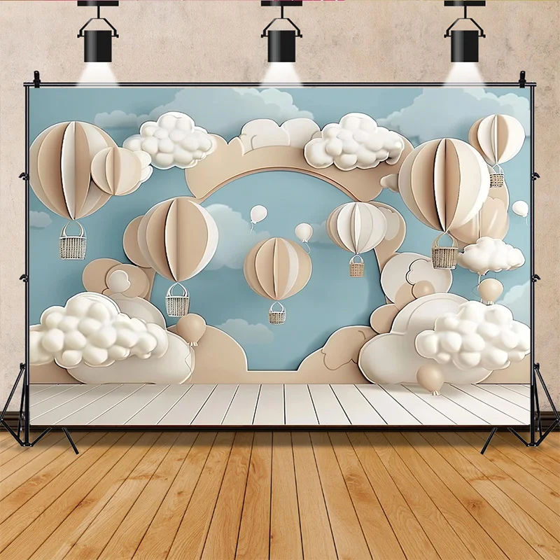 Hot Air Balloon Stars Versatile Digital Photography Backdrop Banner Birthday Party Decoration Mermaid Background ZI-03