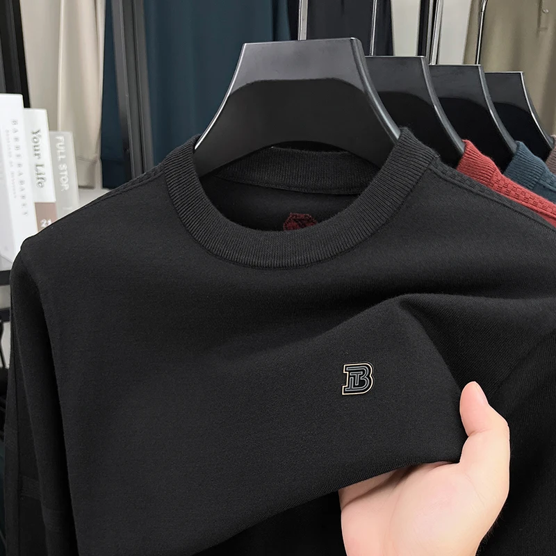เสื้อสเวตเตอร์ไหมพรมคอ tròn ผู้ชาย สำหรับฤดูใบไม้ร่วงและฤดูหนาว  สไตล์ลำลองสำหรับวัยรุ่นและธุรกิจ  สีพื้น  ผ้าแคชเมียร์