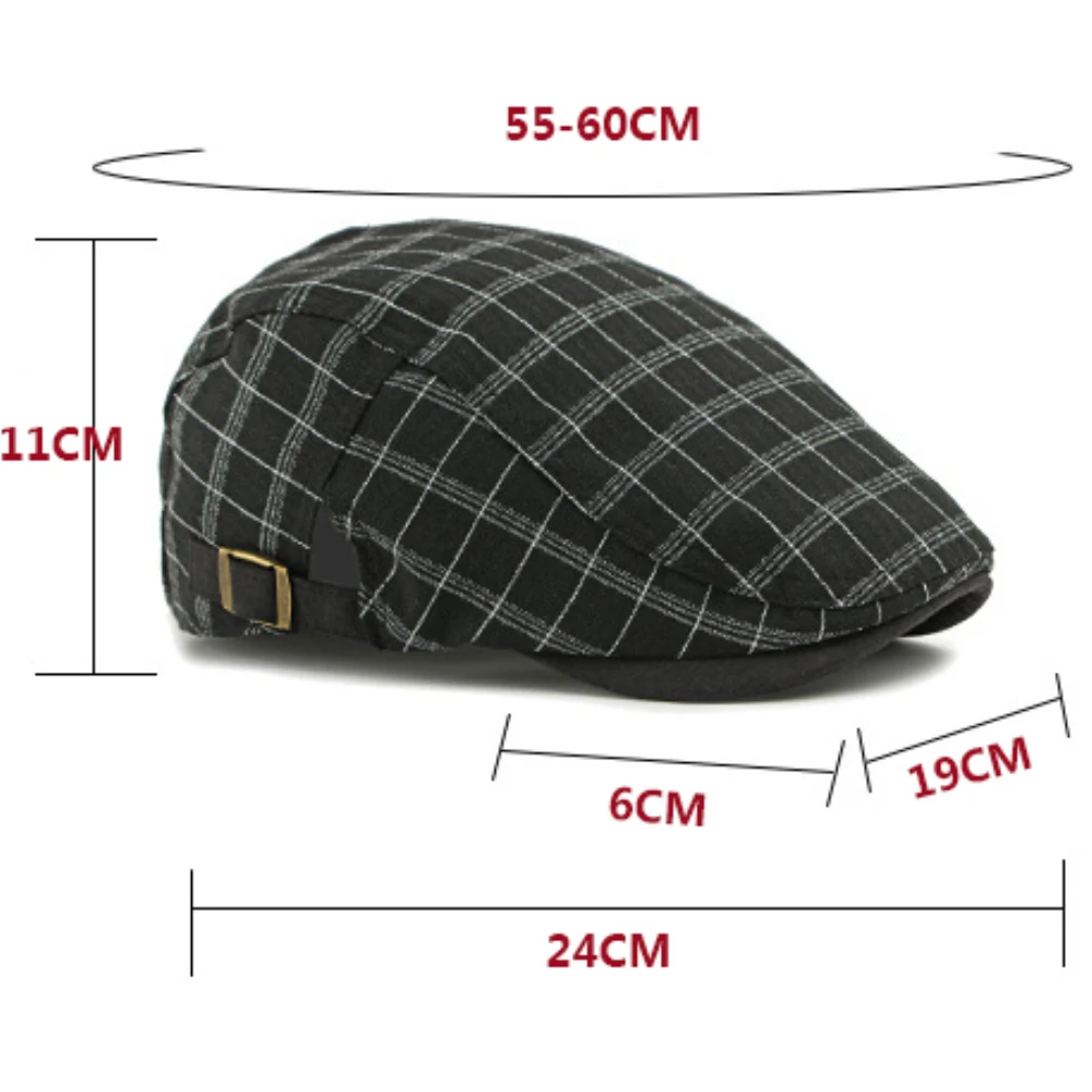 HT5057 Baskenmützen für Herren und Damen, Vintage Künstler-Mütze, Karierte Baskenmütze, Herren- und Damen-Flatcap, Frühling-Sommer Verstellbare Baskenmütze – Detail 1