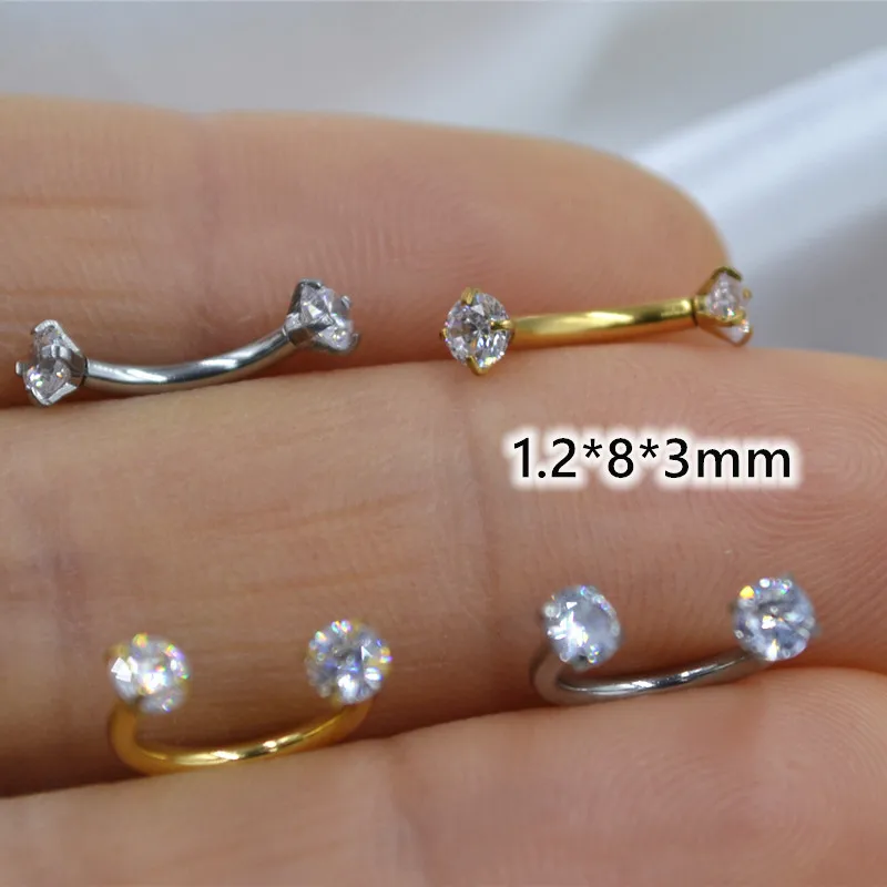 LOT50pcs 16gx8x 3mm biżuteria do ciała Piercing -Round CZ Lip Labret pierścień ucha Helix Bar wargi brwi nos Piercing podkowy pierścień