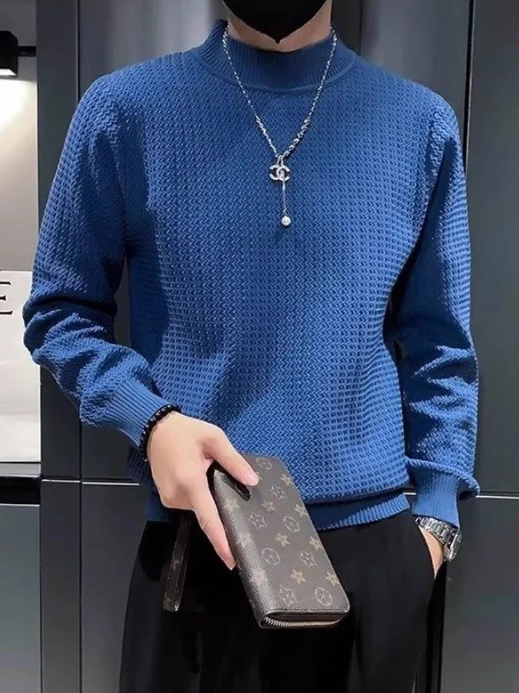 

Мужской вязаный свитер однотонного цвета с высоким воротником, повседневный, модный, универсальный, для осени и весны, высокое качество, Crtsman...