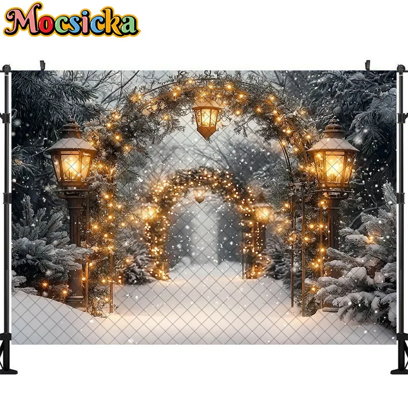 Mocsicka Photography Background Snow Park Lights Christmas Tree Holiday Decoration Kids Photo Backdrop Photo Studio Props