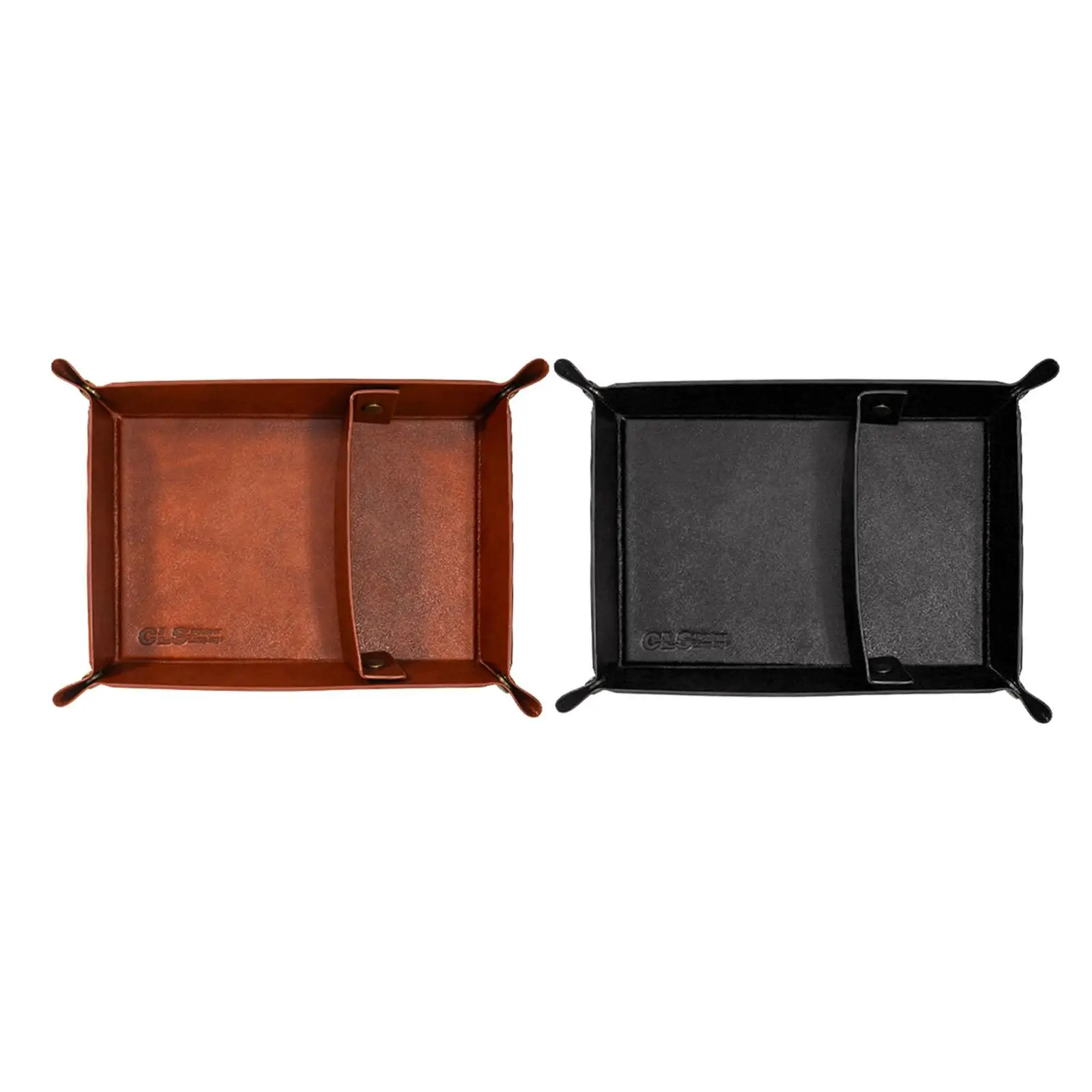 PU Leather Storage Tray Folding Men Women Portable Bedside Tray Valet Tray for Wallet Remote Controller Sundries Phone Picnic