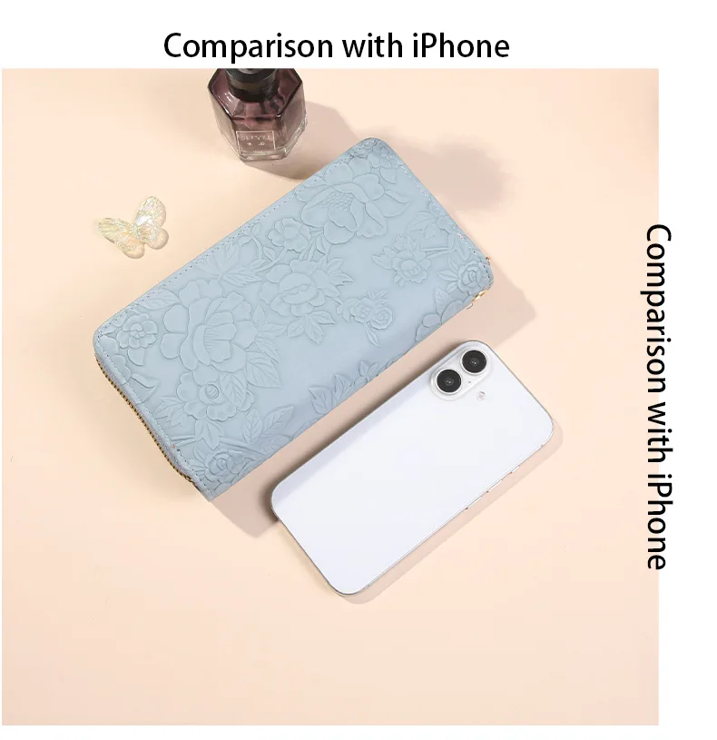Multifunktionale lange Clutch-Geldbörse mit doppeltem Reißverschluss, großes Fassungsvermögen, doppellagiger Geldclip, kreativer Kartenhalter, Handytasche – Detail 6