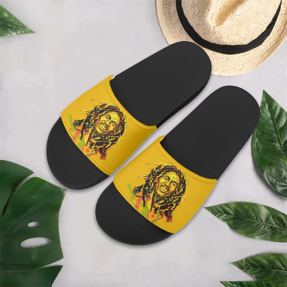 INSTANTARTS Yellow Reggae Bob-Marley Print Non-slip Flip Flops for Women Men Casual Indoor Shoe Fashion Teens Home Footwear 2023