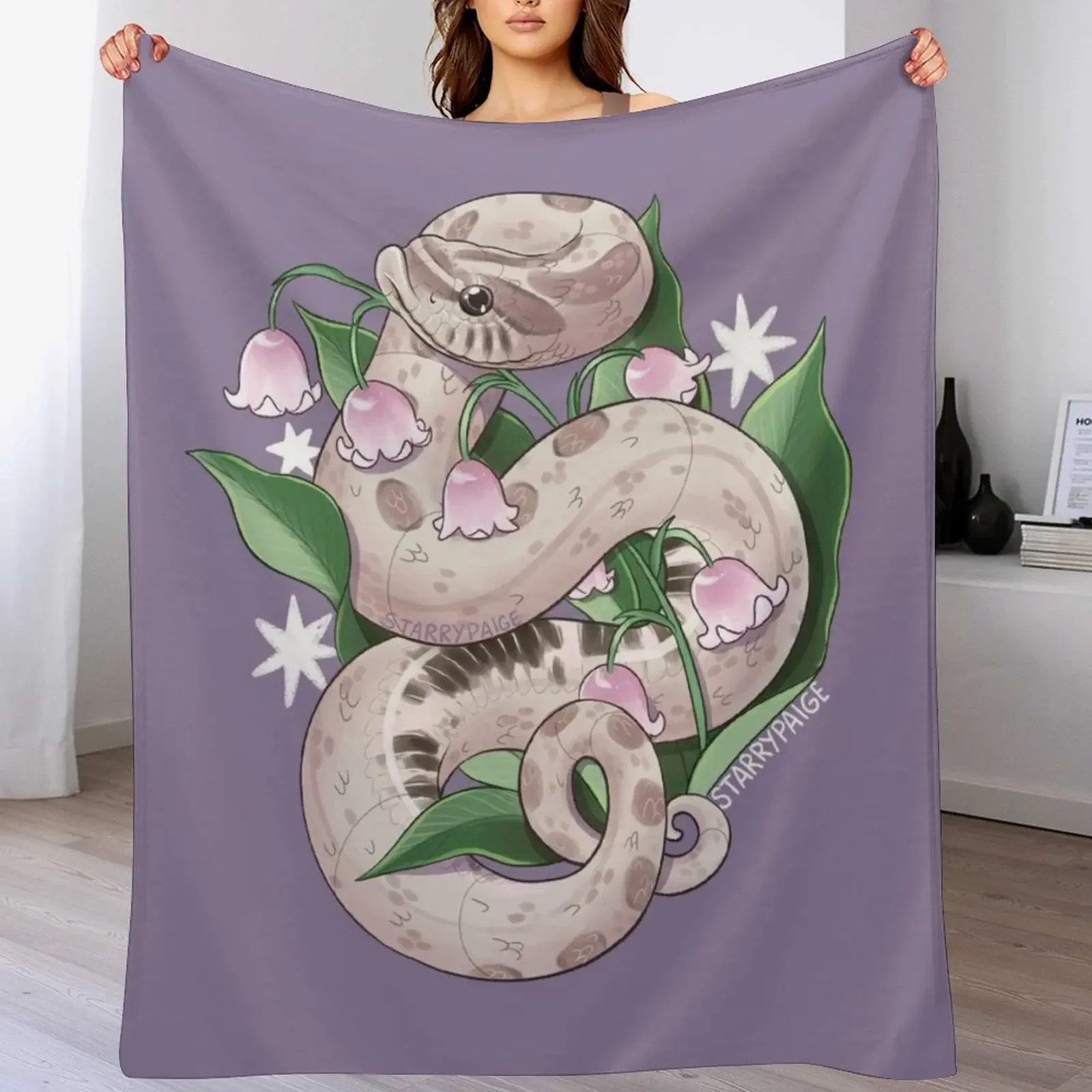 

Lavender Hognose Snake with Lily of the Valley Throw Blanket Decorative Beds Summer Beddings Bed covers Multi-Purpose Blankets