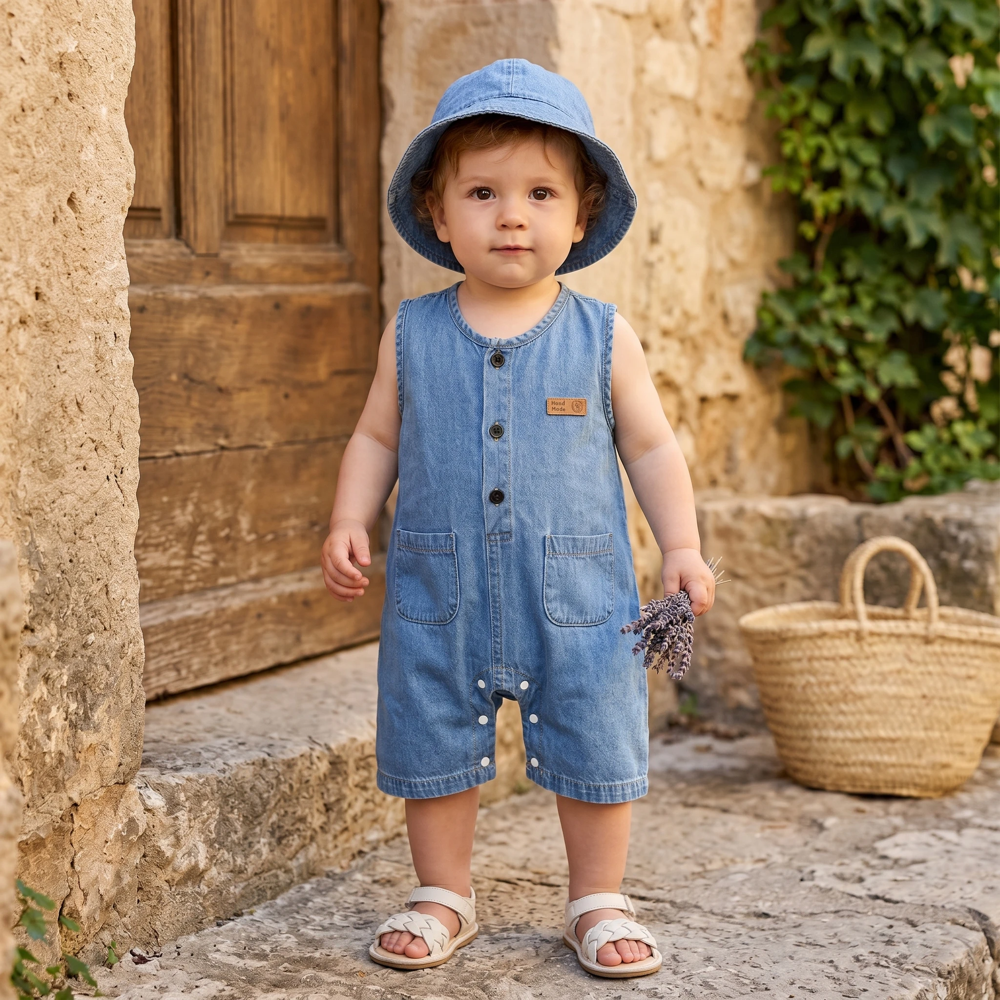 Baby Summer Rompers 3-24M Loose Fit Denim Overalls Thin Toddler One Piece Solid Color Unisex Clothes with Hat by 2026
