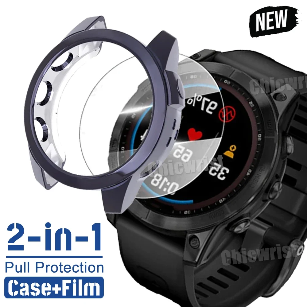 2-in-1 Protective Case + Screen Protector for Garmin Fenix 7 7S 7X Smart Watch Silicone Cover & Tempered Glass 6 6S 6X Pro 5 5S