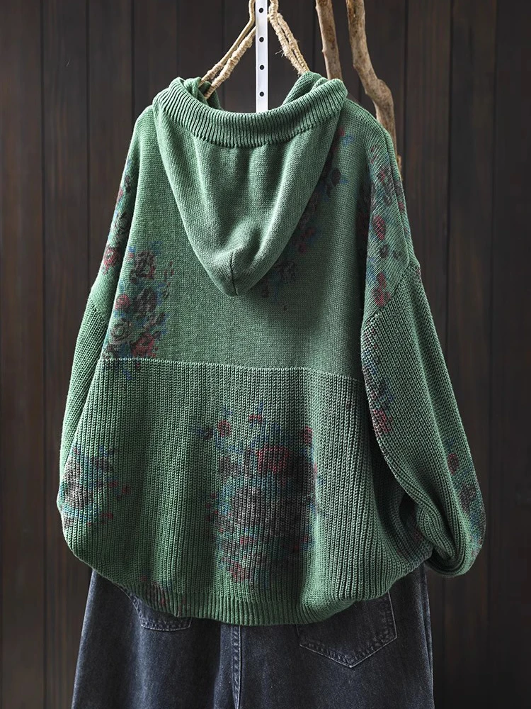 Pull à Capuche Décontracté à Manches sulfpour Femme, Style Vintage, Imprimé Floral, Nouvelle Collection Printemps 2025, M380
