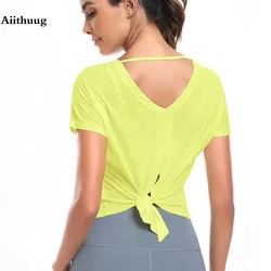 Aiithuug Sexy Rücken Yoga Tops Yoga Bluse Cool Feeling Quick Dry Gym Shirts Sport Yoga Kurzarm Dopamin Sport Dressing