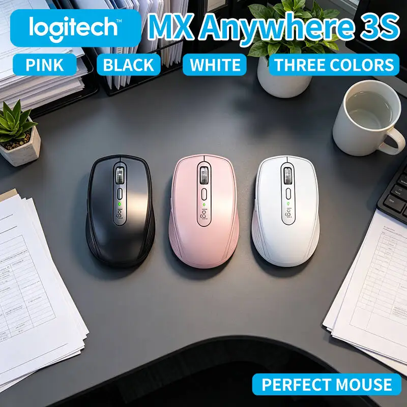 Premium Logitech MX Anywhere 3S - 8000 DPI, Hyper-Scroll, Silent Click, Anti-Slip Grip, Travel-Friendly for Cross-Border Trip