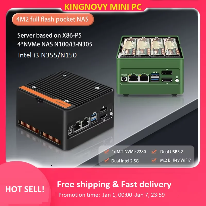 Topton Pocket Mini PC 4xM.2 NVMe Board i3 N355 N305 N150 N100 ordenador NAS Firewall PC Intel 2xi226-V 2,5G DDR5 2xUSB3.2 2xHD