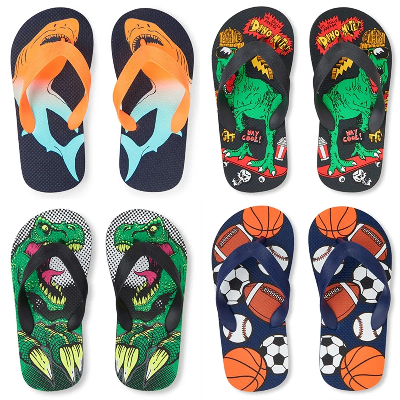 Boys girls Soft-sole non-slip flip-flops printing comfortably quick drying beach teenagers shoes house bath shower pinch slipper