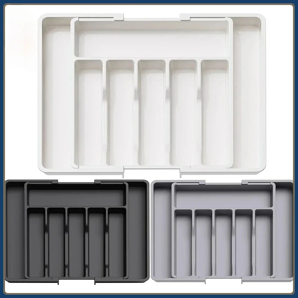 Upgraded plastic storage tray, new adjustable cutlery organizer, cutlery drawer organizer with compartment slots.