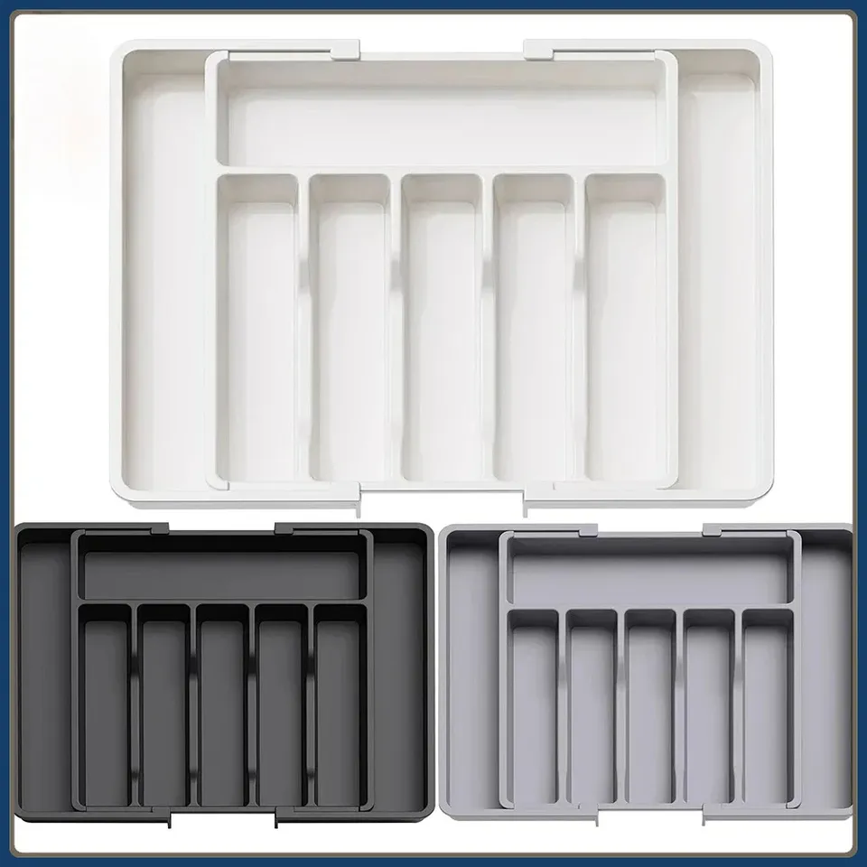  Upgraded plastic storage tray, new adjustable cutlery organizer, cutlery drawer organizer with compartment slots. 