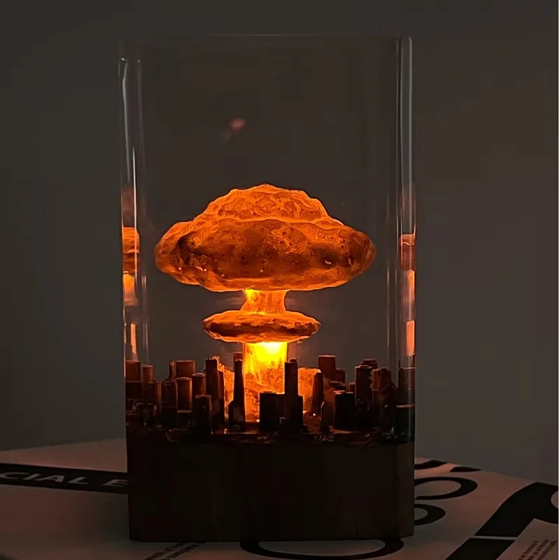 Small Night Light Ornament Oppenheimer Atomic Bomb Explosion Mushroom Cloud Creative Crystal Epoxy Resin Craft Home Light Gifts