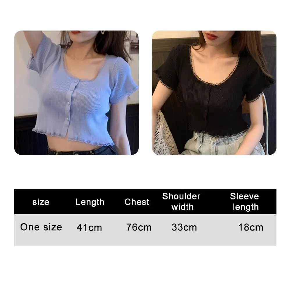 Lace Square Collar Short Sleeve Thin Knitted Tops For Women Spring And Summer 2024 New Slim Ice Silk Purple Small Cardigan