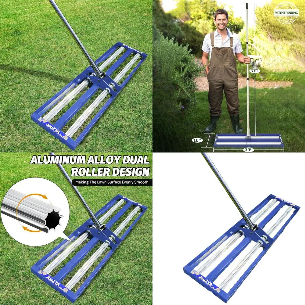 

Heavy-Duty 30x10 Steel Lawn Leveling Rake with 80 Extendable Handle for Garden and Golf Course Use (Blue)