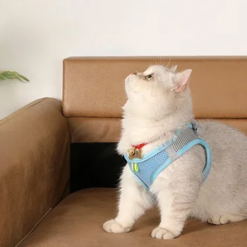 고양이 강아지용 조절 가능한 하네스 조끼, 산책 리드 가죽 끈, 소형 중형 개 고양이 애완 동물용 폴리에스터 메쉬 하네스