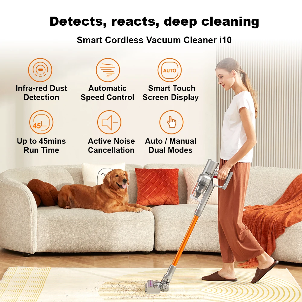 Cordless Handheld Stick Vacuum Cleaner Liectroux i10, Smart Dust Sensing,27KPa,Touch Screen,Suit for Carpet,Floor,Car & Pet Hair