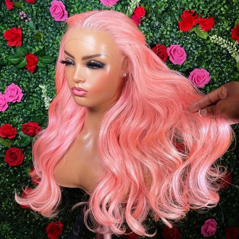 Rosa peruca de cabelo humano onda do corpo peruca dianteira do laço 13x6 hd peruca frontal do laço 200 densidade brasileiro rosa cabelo colorido para preto