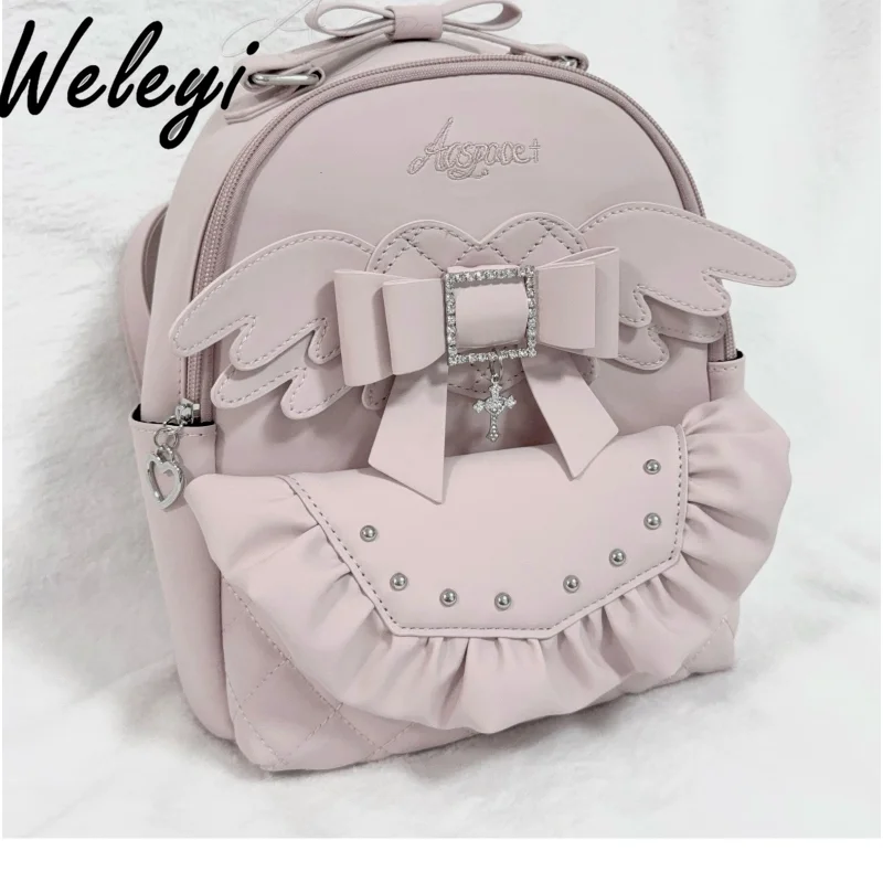 

Japanese Cute Lolita Pink Backpack Sweet Girly Mine Series Mass-produced Water Color Bags Versatile Love Wing Backpacks 2024