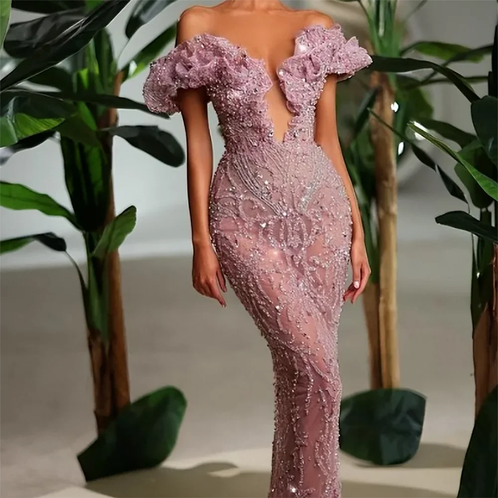 فساتين سهرة رسمية أنيقة بدون أكتاف مطرزة بدون أكمام حورية البحر فساتين حفلات أعياد الميلاد حسب الطلب