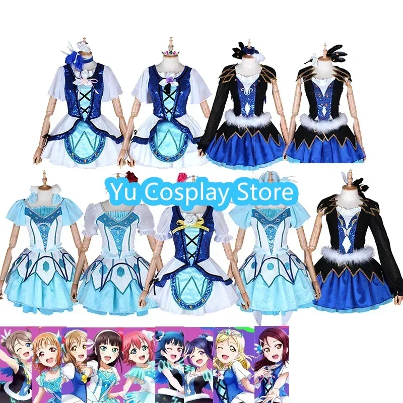 

Love Live Sunshine Cosplay Costume Aqours WATER BLUE NEW WORLD Chika Ruby Kanan Cosplay Dancing Dress Halloween Suit Custom Made