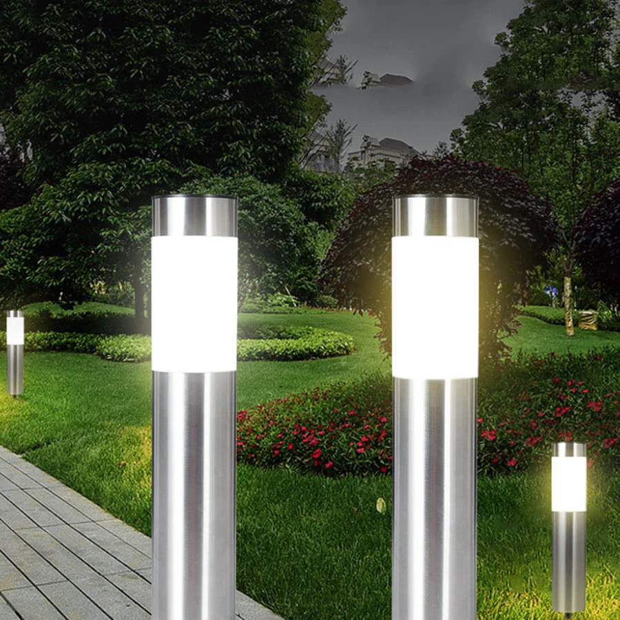 

1PC Solar Bollard Light Outdoor Stainless Steel Backyard Landscape Path Light Waterproof Solar Garden Lantern Lawn Lamp