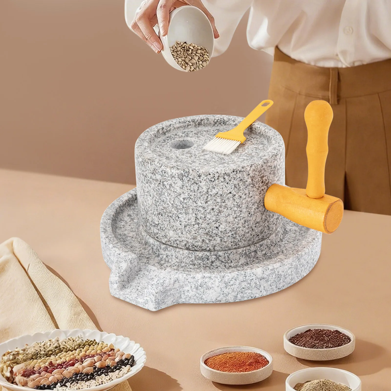 BYMAOCAR Molino de piedra hecho a mano de granito natural, molinillo manual de pasta de harina de trigo, hacer frijoles originales de tofu, leche de soja y sésamo