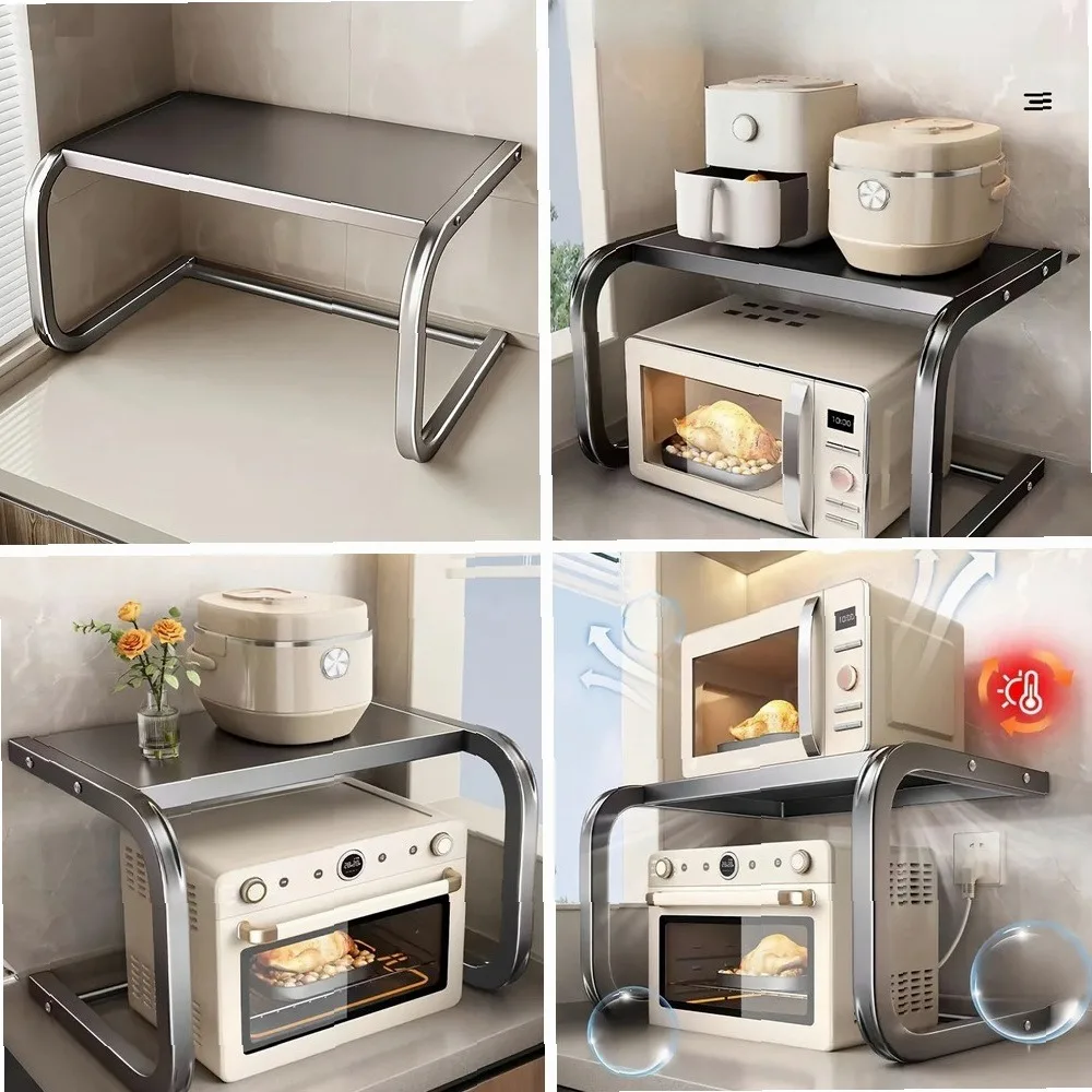 

Прочная 2-уровневая подставка для микроволновой печи, кухонная полка без сборки для духовки и выпечки, органайзер для хранения на столешнице