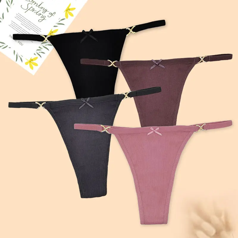 

CHRLEISURE 4PCS/Set Sexy Solid Color Women's Thong Skin-friendly Comfort Breathable Seamless T-pants Hip Lift Underwear