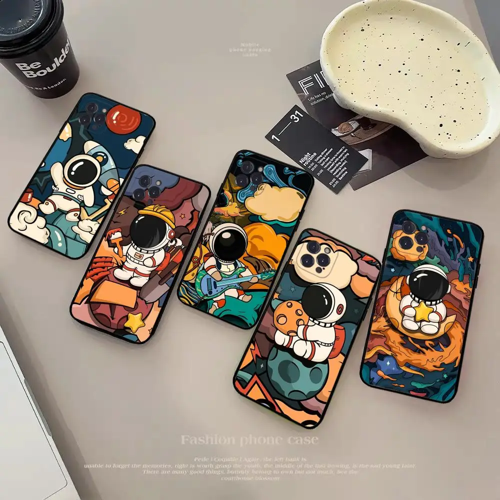 Space Astronaut Star Rocket Phone Case Silicone Soft for iphone 15 14 13 12 11 Pro Mini XS MAX 8 7 6 Plus X XS XR Cover